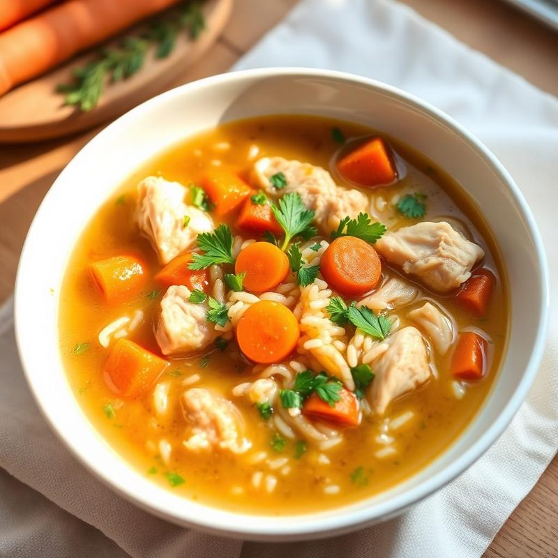 Cosy Chicken & Rice Soup — low FODMAP soup recipe