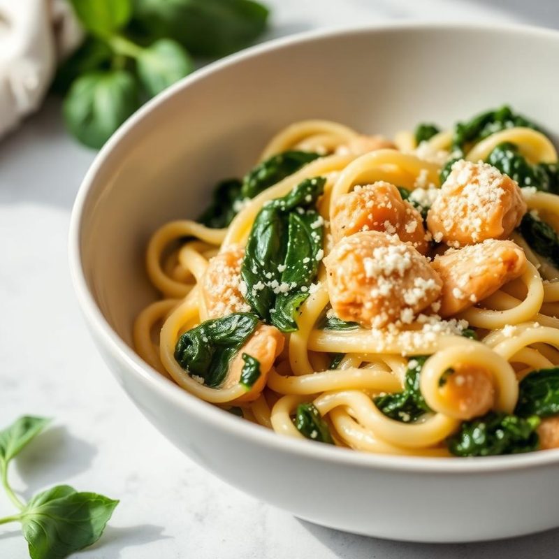 Creamy Chicken & Spinach Pasta - low FODMAP chicken recipe