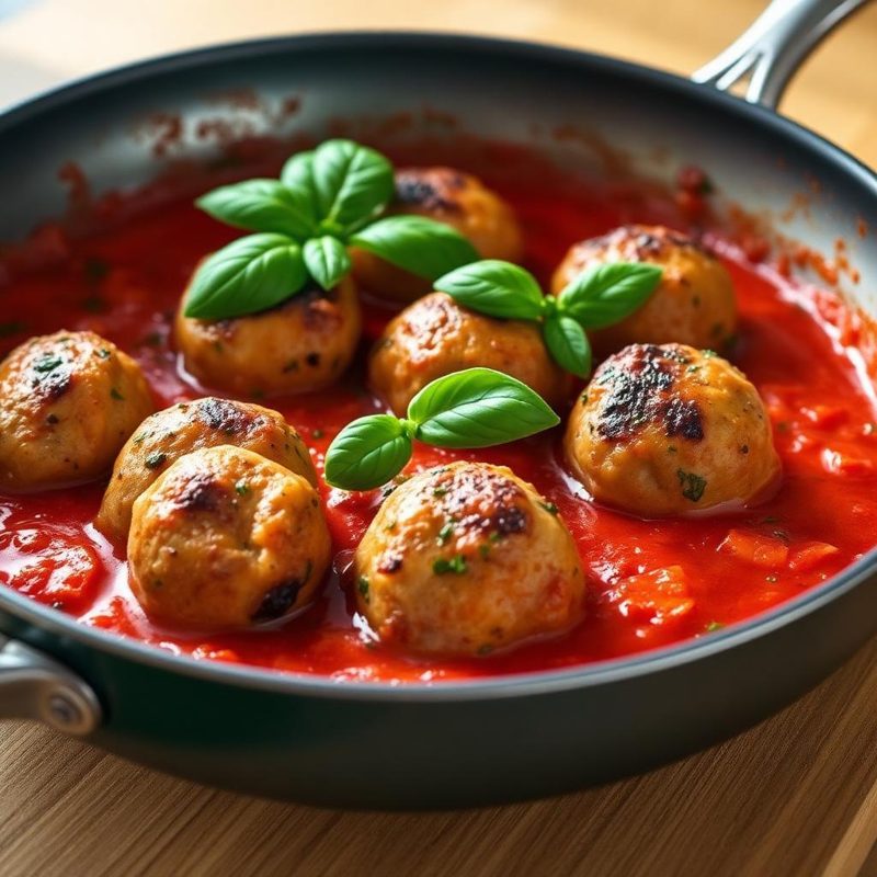 Herby Chicken Meatballs in Tomato Sauce - low FODMAP chicken recipe