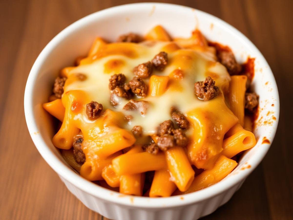Low FODMAP baked pasta with cheese and ground beef