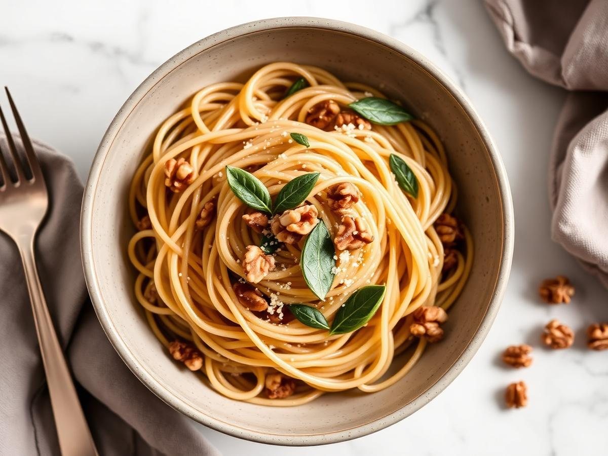 Low FODMAP brown butter sage pasta with toasted walnuts