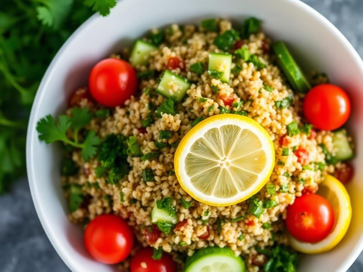 Lemon Herb Quinoa Tabbouleh - quinoa tabbouleh with parsley, cucumber and cherry tomatoes