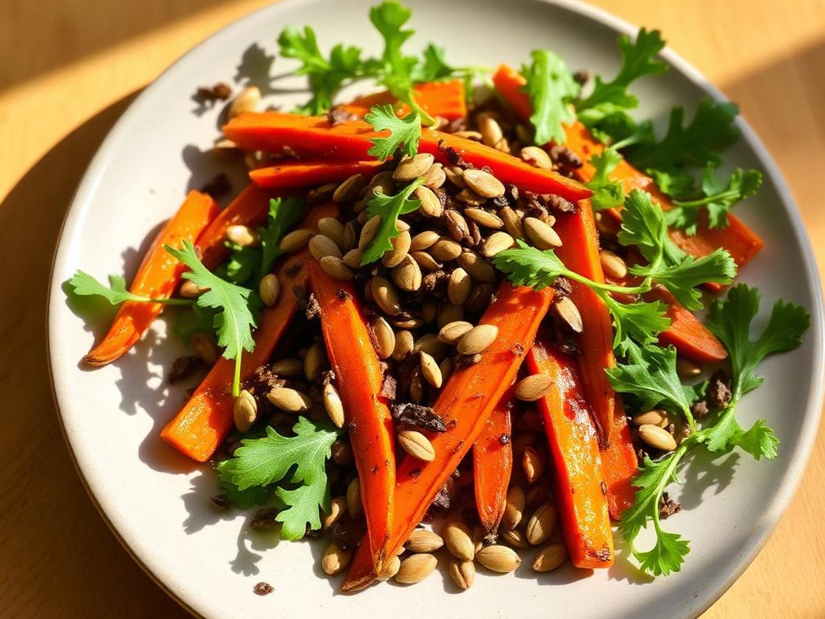 Roasted Carrot & Pumpkin Seed Salad - roasted carrot salad with pumpkin seeds and herbs