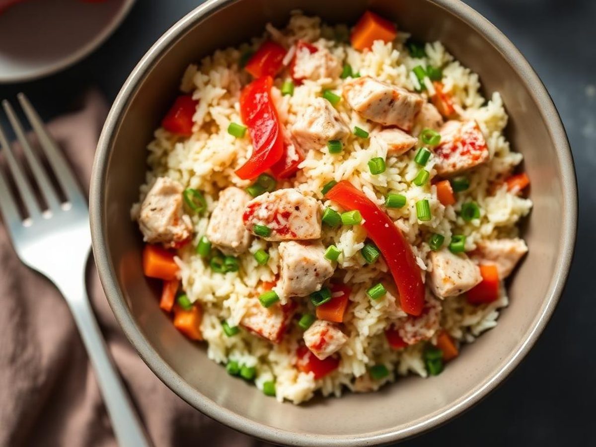 Tuna & Rice Salad with Red Pepper - tuna and rice salad with red bell pepper and chives