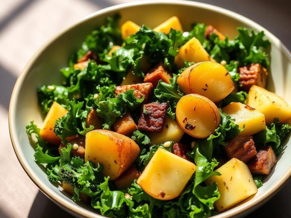 Kale & Roasted Potato Salad - kale and roasted potato salad with mustard vinaigrette