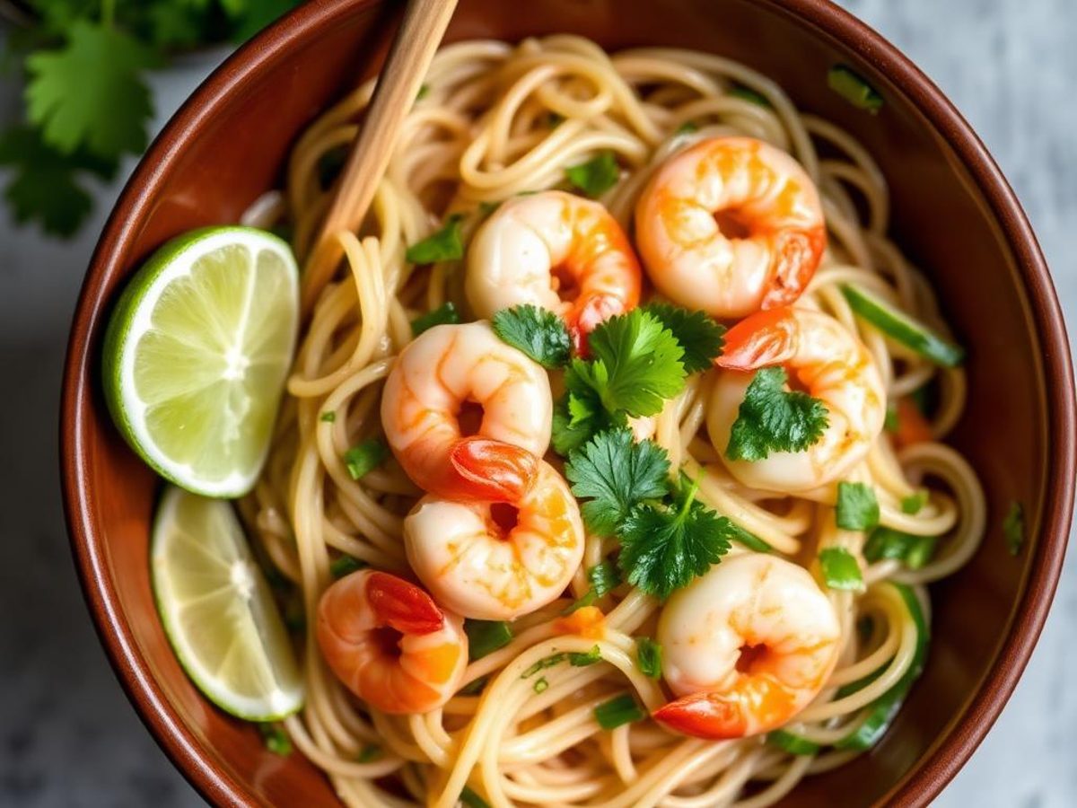 Shrimp & Rice Noodle Salad - shrimp and rice noodle salad with lime and cilantro