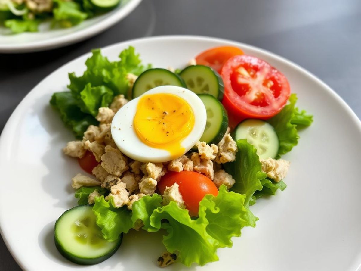 Chopped Chicken & Egg Salad Plate - chopped chicken and egg salad with cucumber and tomato