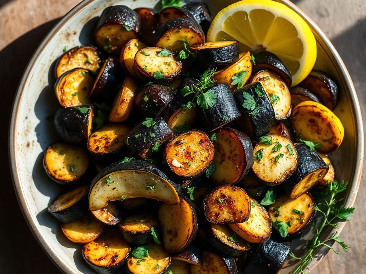 Warm Roasted Eggplant & Zucchini Salad - roasted eggplant and zucchini salad with herbs and lemon