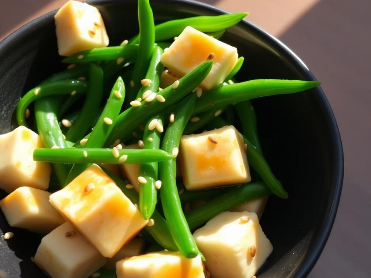 Sesame Tofu & Green Bean Salad - tofu and green bean salad with sesame seeds