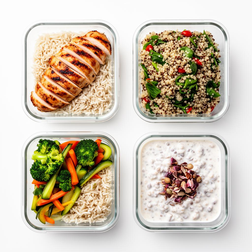 Low FODMAP meal prep containers with balanced portions