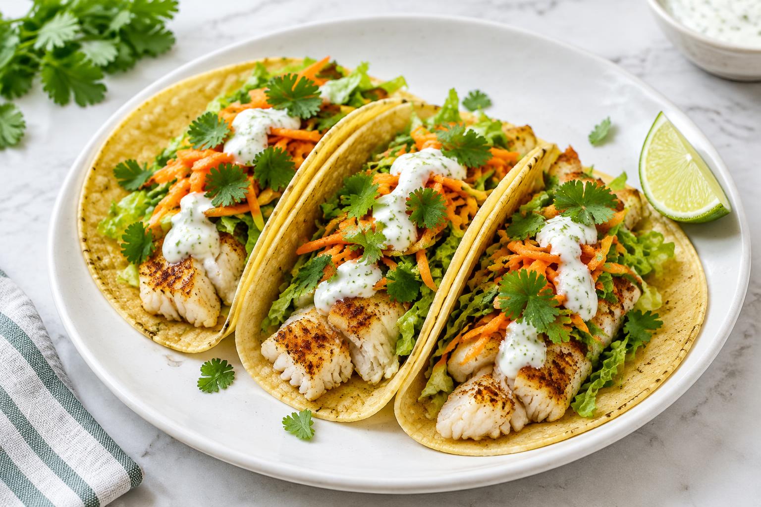 Low FODMAP Fish Tacos with Lime Yogurt Sauce